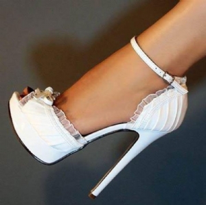 Sapatos De Salto Alto E Sapatos De Baile Elegantes De Pu Branco Peep Toe Com Tira No Tornozelo