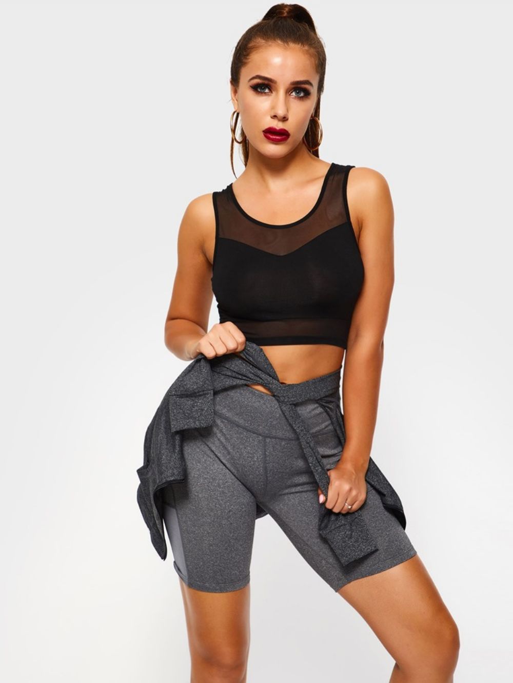 Bolsos Femininos Anti-Suor Sólido Ginásio Esportes Shorts Ioga Calças Ioga Cintura Alta Legging Tiktok