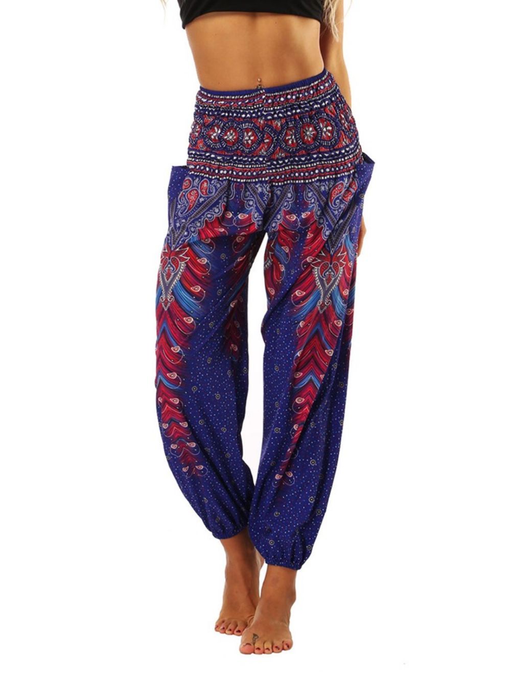 Calça Harem Com Estampa Geométrica Boho Yoga