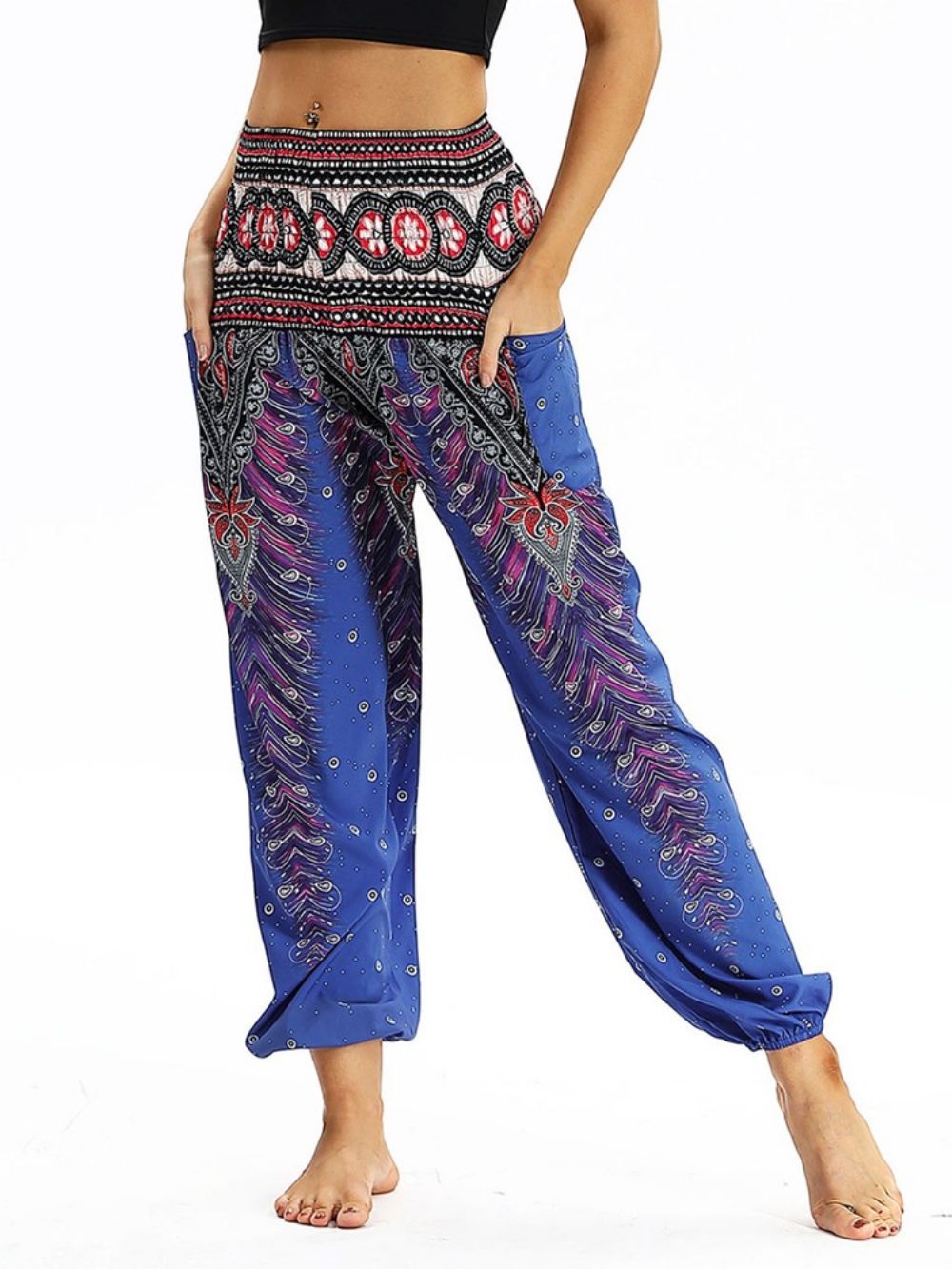 Calça De Harém De Ioga Com Estampa Geométrica Boho