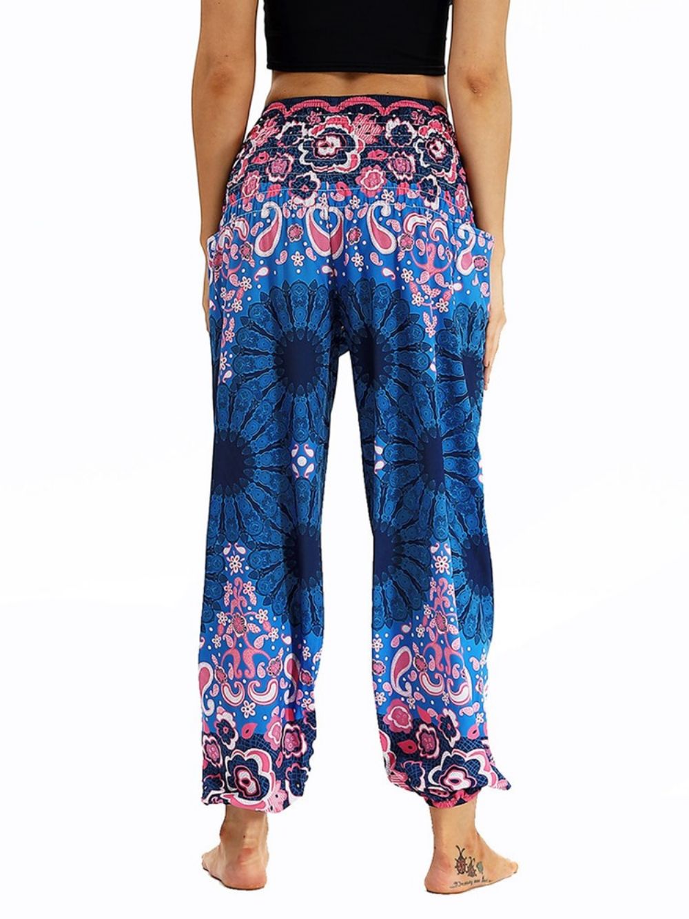 Calça Jogger Harém De Ioga Com Estampa Boho E Cintura Elástica