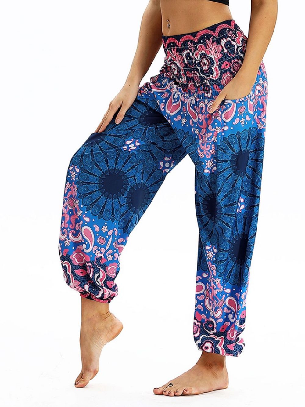 Calça Jogger Harém De Ioga Com Estampa Boho E Cintura Elástica