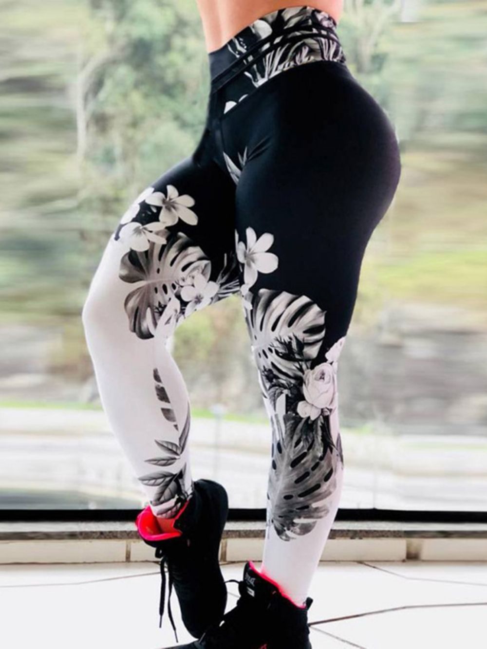 Calça Legging Tiktok Com Estampa Floral Respirável Para Academia Esportiva Fitness Ioga Cintura Alta