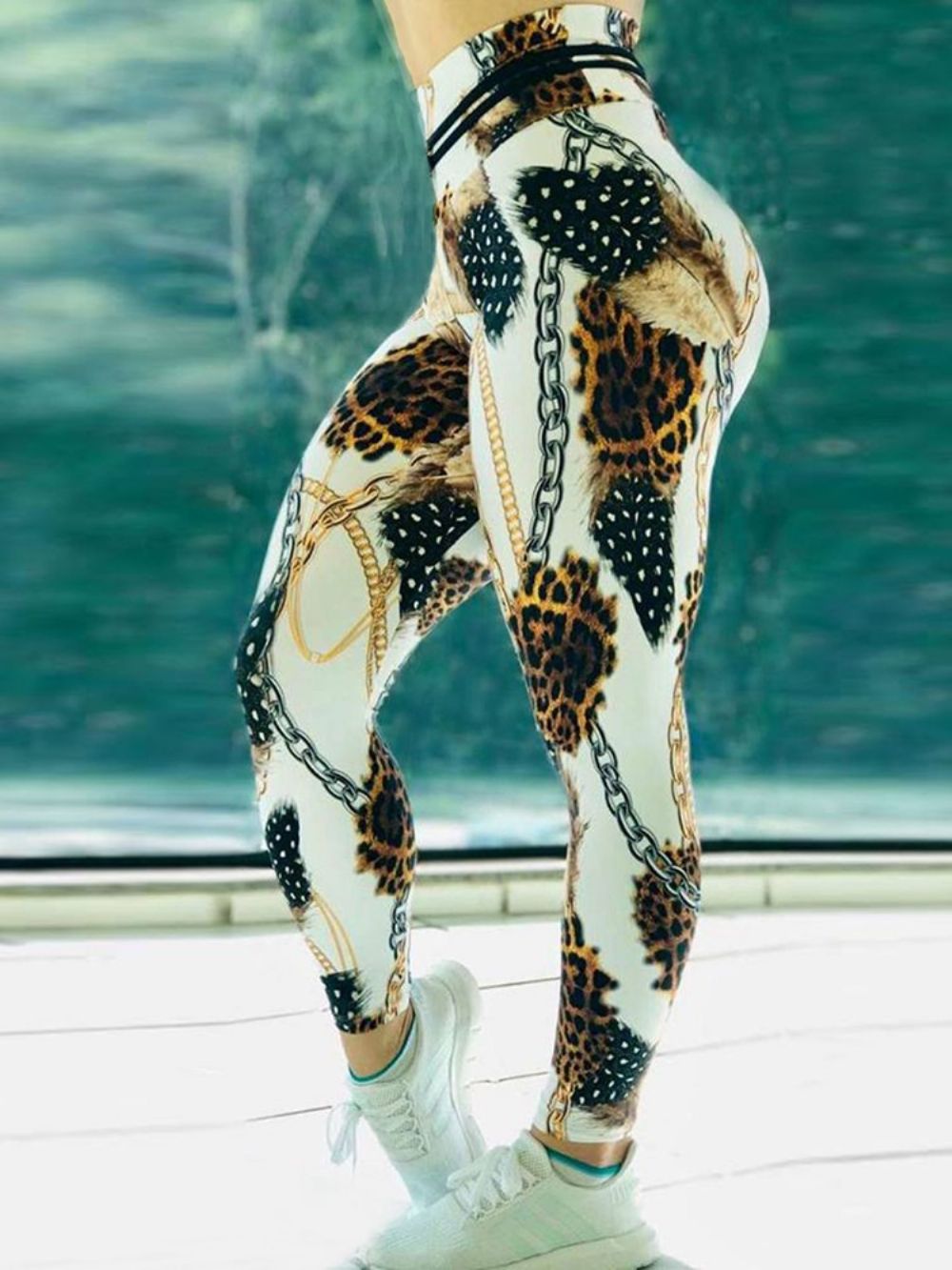 Calças De Ioga Com Estampa De Leopardo Em Bloco De Cores De Cintura Alta Calças De Ioga De Cintura Alta Tiktok Leggings