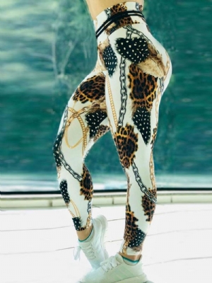 Calças De Ioga Com Estampa De Leopardo Em Bloco De Cores De Cintura Alta Calças De Ioga De Cintura Alta Tiktok Leggings