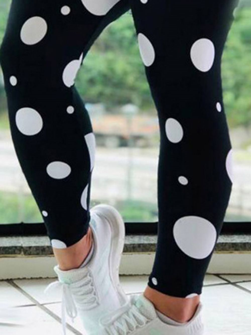 Calças De Ioga Estampadas Femininas De Bolinhas De Comprimento Total Legging Tiktok Cintura Alta