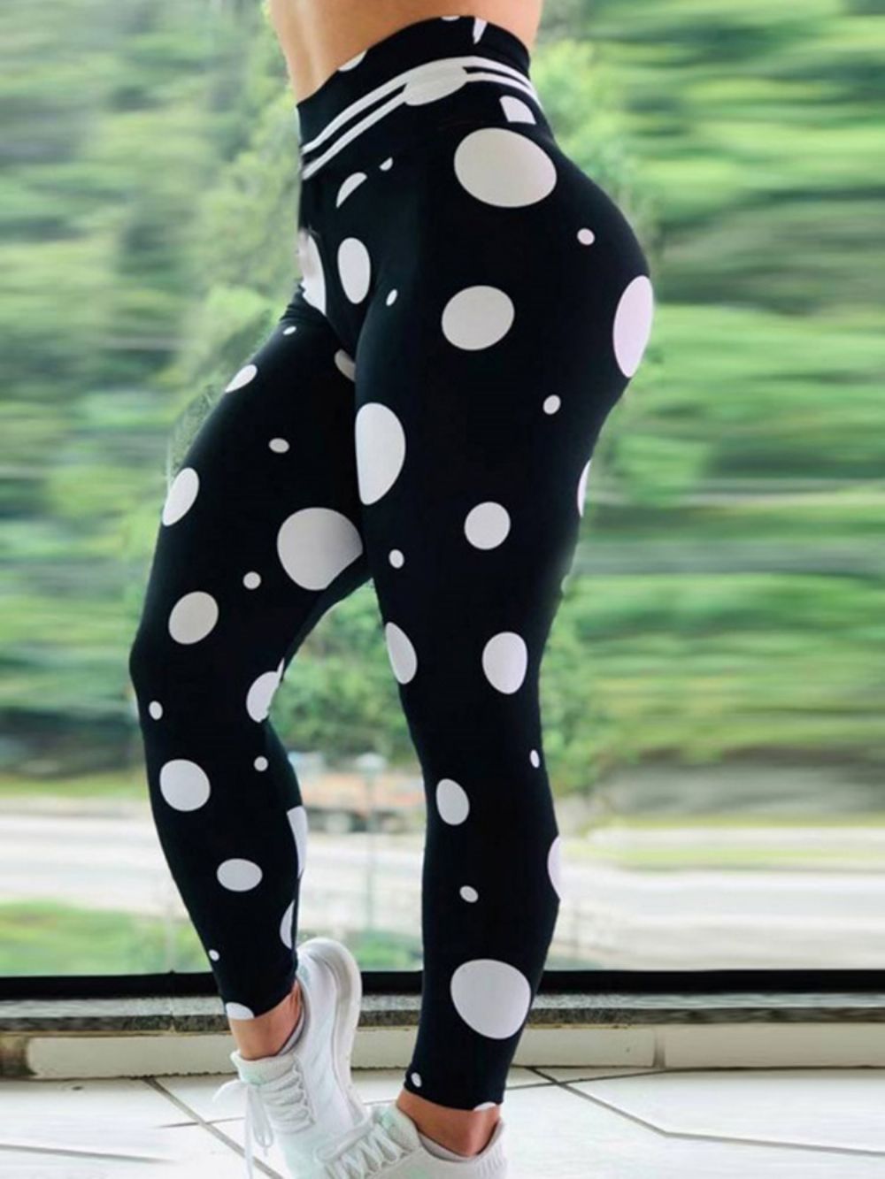 Calças De Ioga Estampadas Femininas De Bolinhas De Comprimento Total Legging Tiktok Cintura Alta