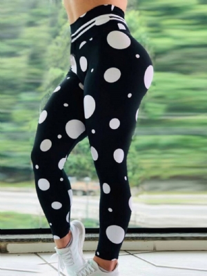 Calças De Ioga Estampadas Femininas De Bolinhas De Comprimento Total Legging Tiktok Cintura Alta