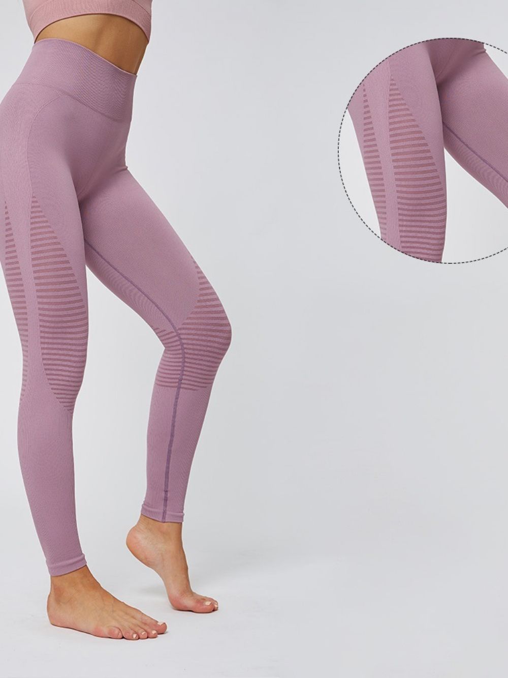 Calças De Ioga Femininas De Inverno Listradas De Poliéster Cintura Alta Tiktok Leggings