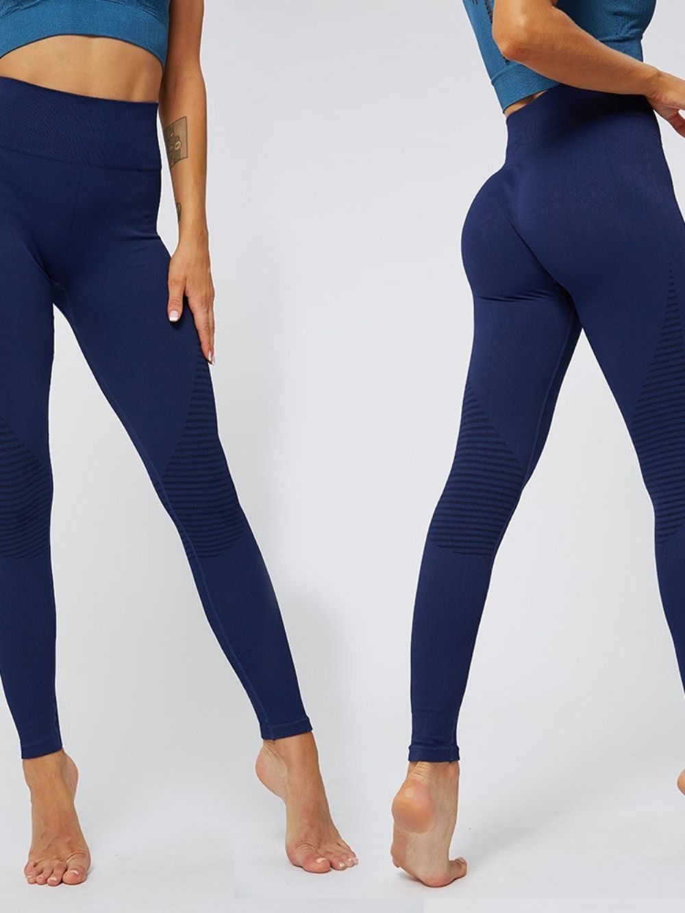 Calças De Ioga Femininas De Inverno Listradas De Poliéster Cintura Alta Tiktok Leggings