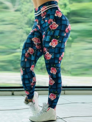 Calças De Ioga Floral Respirável Para Ginástica Esportiva Fitness Legging Tiktok Cintura Alta