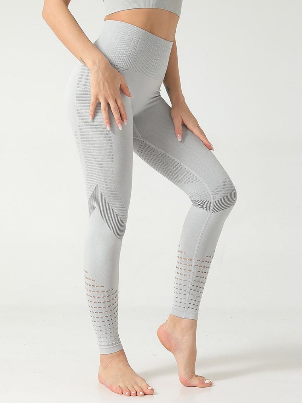 Calças De Ioga De Retalhos Sólidos De Nylon Anti-Suor Comprimento Total Legging Tiktok Cintura Alta