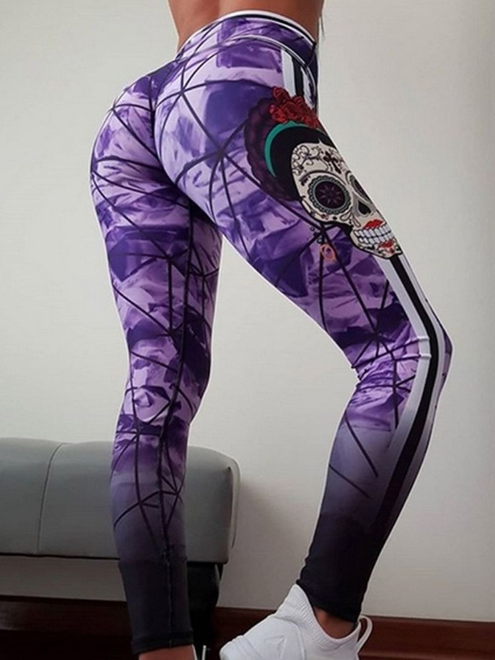 Calças Leggings Tiktok Estampado Color Block Comprimento Inteiro Esportes Ginásio Legging Cintura Alta