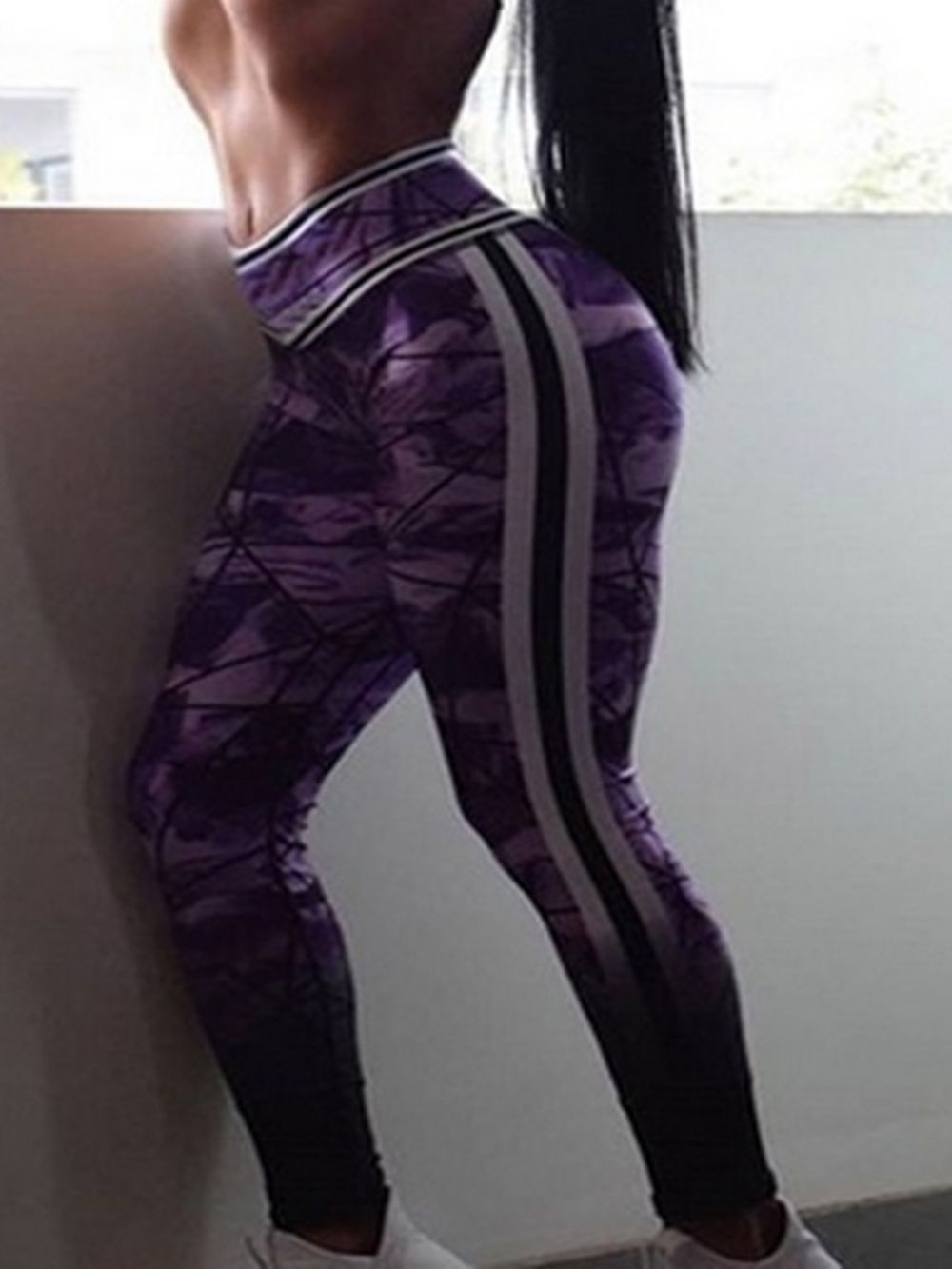 Calças Leggings Tiktok Estampado Color Block Comprimento Inteiro Esportes Ginásio Legging Cintura Alta