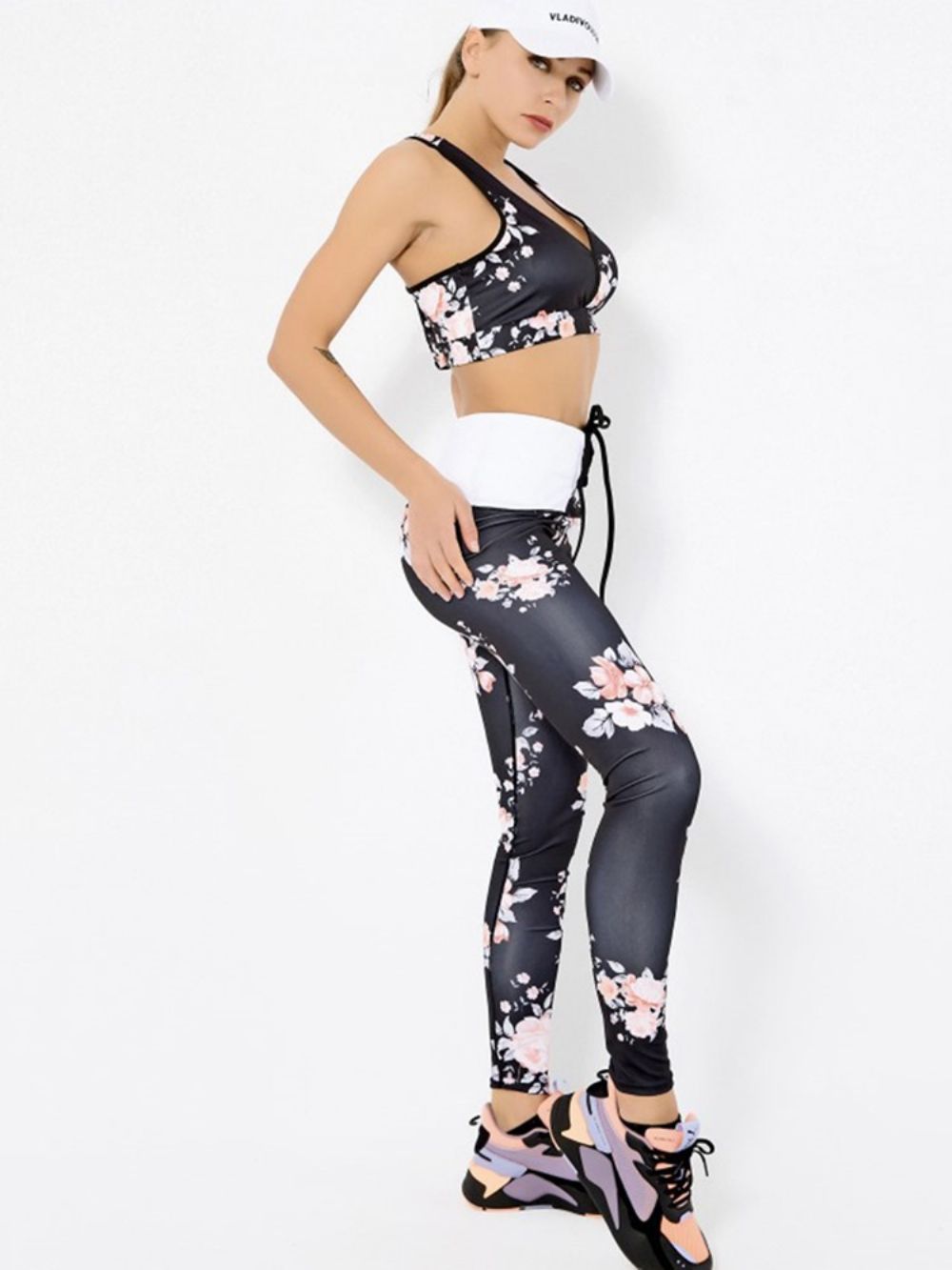 Conjunto De Roupas Esportivas Femininas Sem Mangas De Secagem Rápida Com Estampa Floral