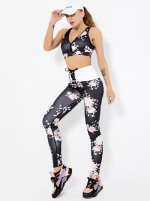 Conjunto De Roupas Esportivas Femininas Sem Mangas De Secagem Rápida Com Estampa Floral