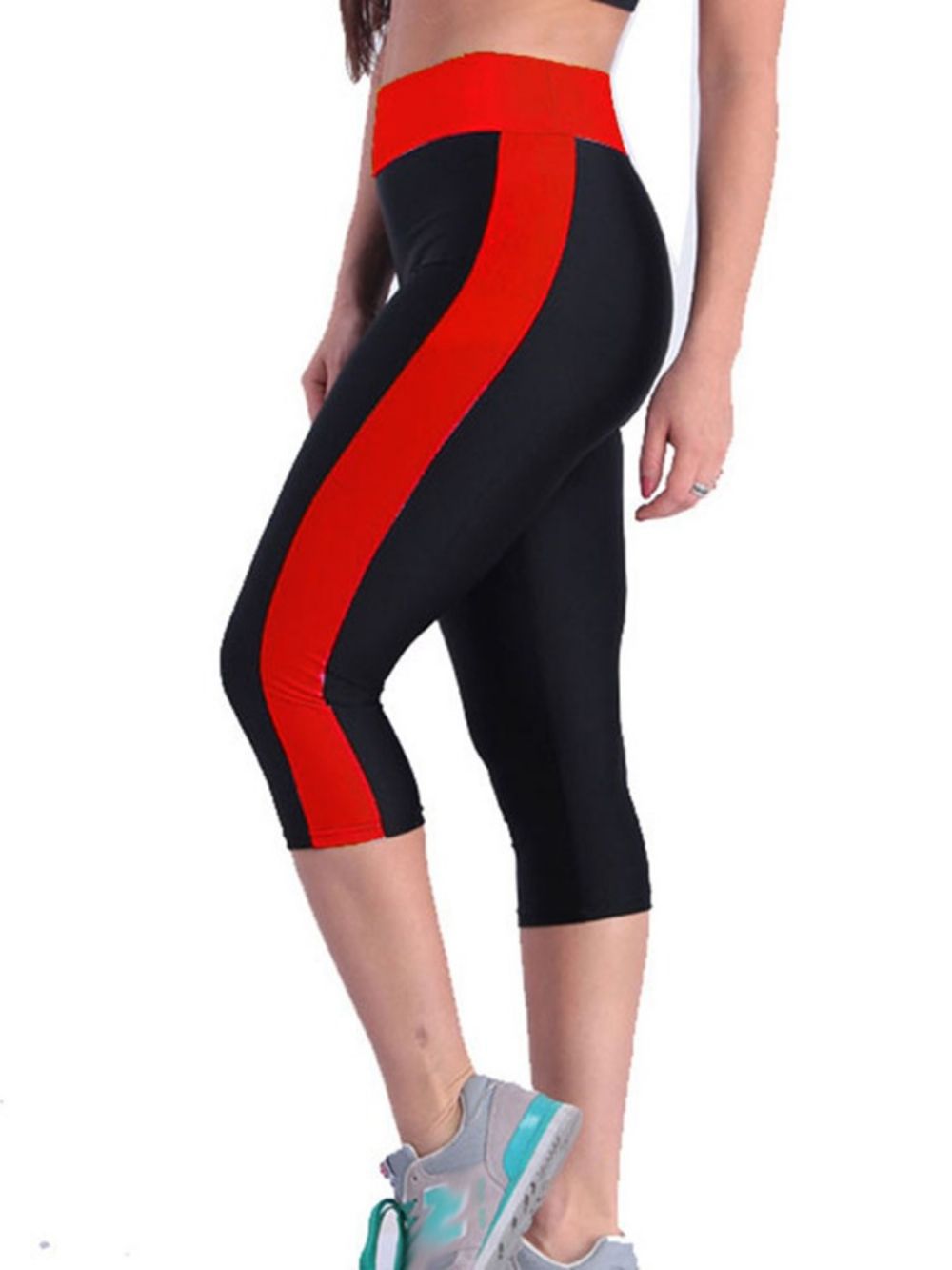 Legging Curta Respirável Color Block Para Academia Esportiva Até A Panturrilha