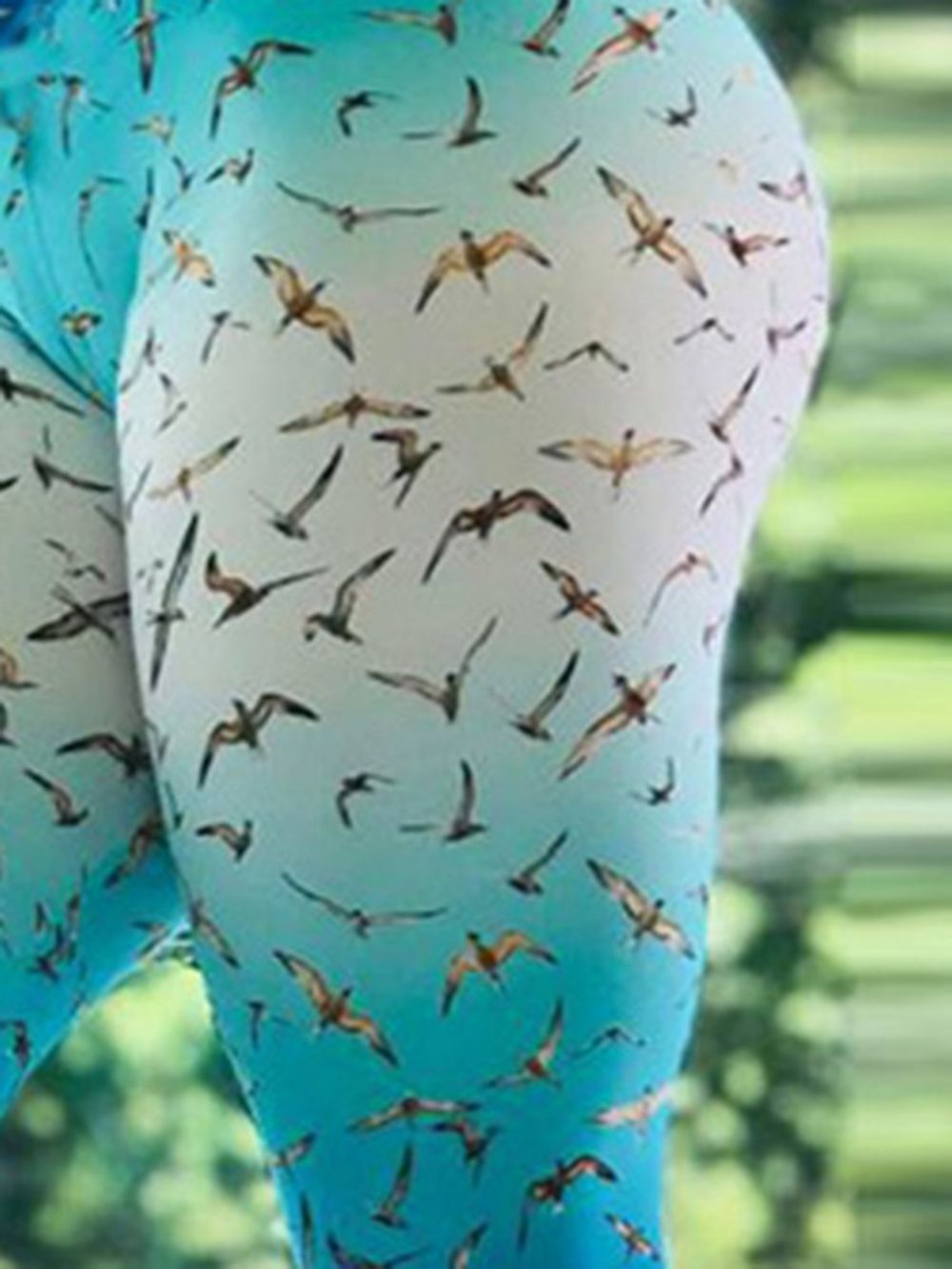 Legging Feminina Com Estampa De Pássaro Gradiente De Comprimento Total Calças De Ioga Cintura Alta Tiktok Leggings