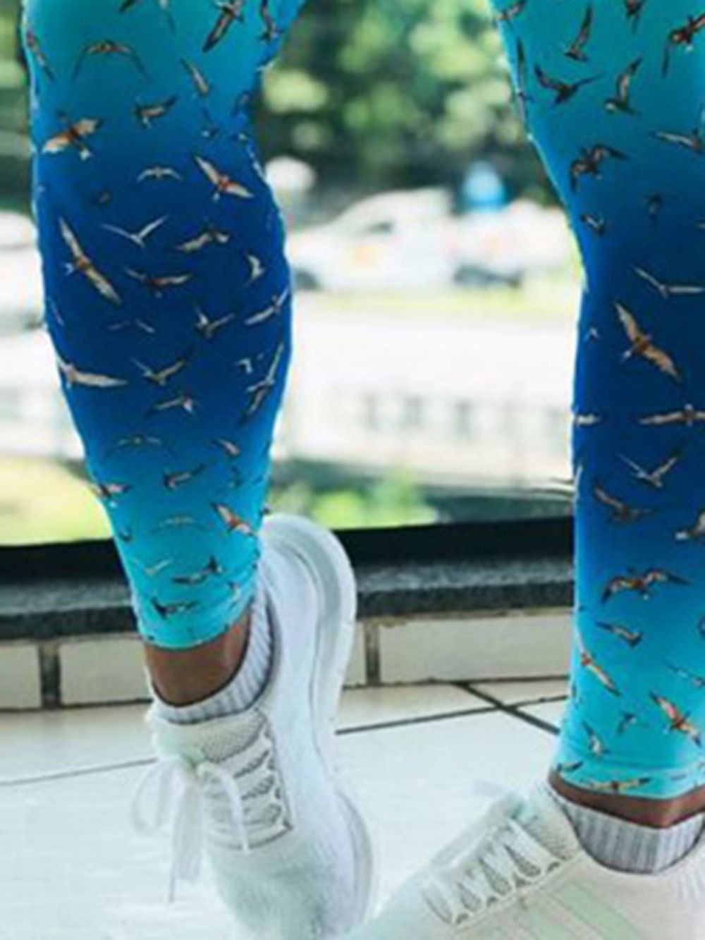 Legging Feminina Com Estampa De Pássaro Gradiente De Comprimento Total Calças De Ioga Cintura Alta Tiktok Leggings