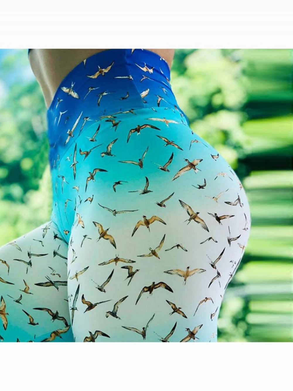 Legging Feminina Com Estampa De Pássaro Gradiente De Comprimento Total Calças De Ioga Cintura Alta Tiktok Leggings