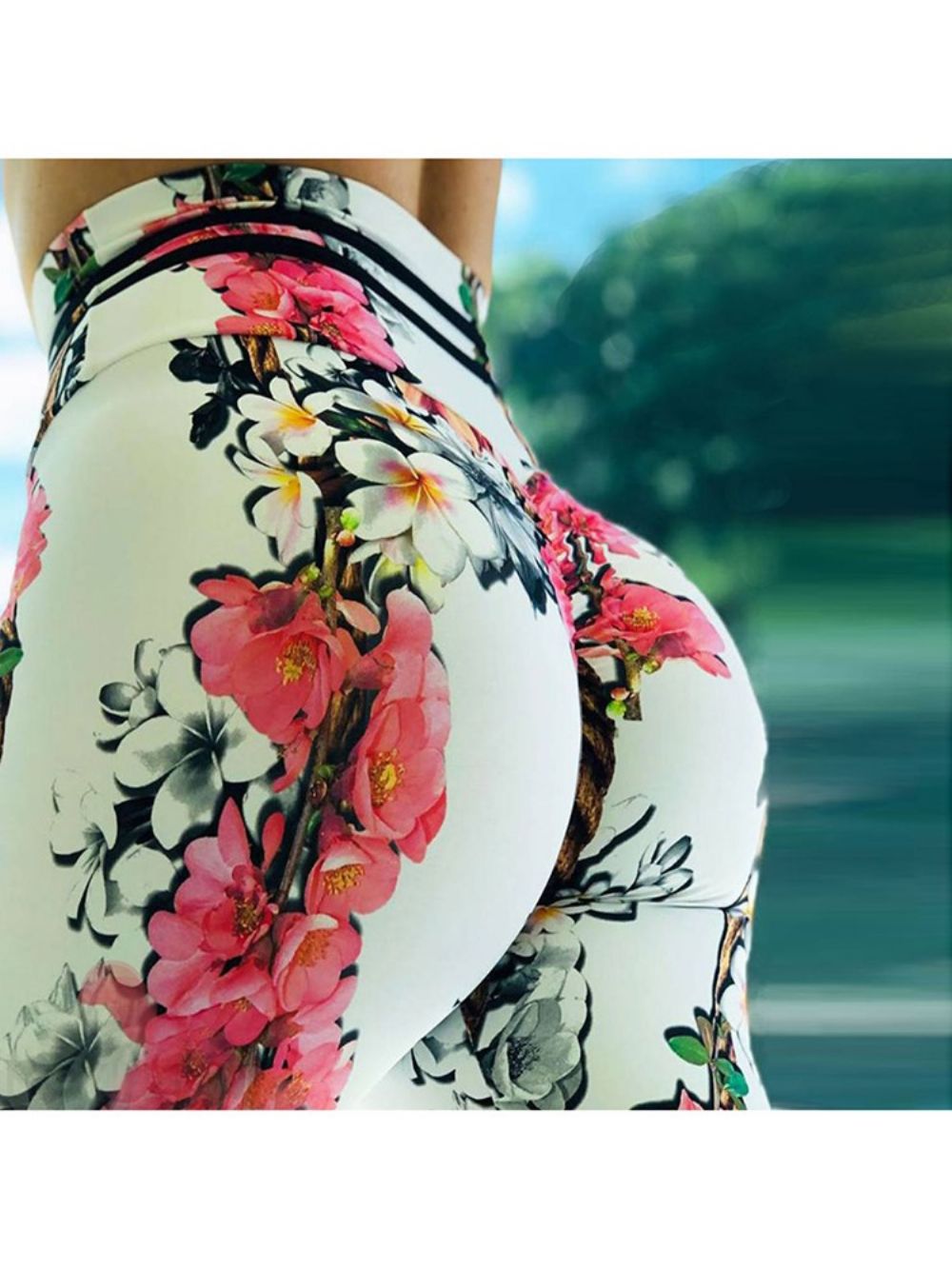 Legging Feminina Estampa Floral Chicote Nylon Cintura Alta Calças Yoga Legging Tiktok Cintura Alta