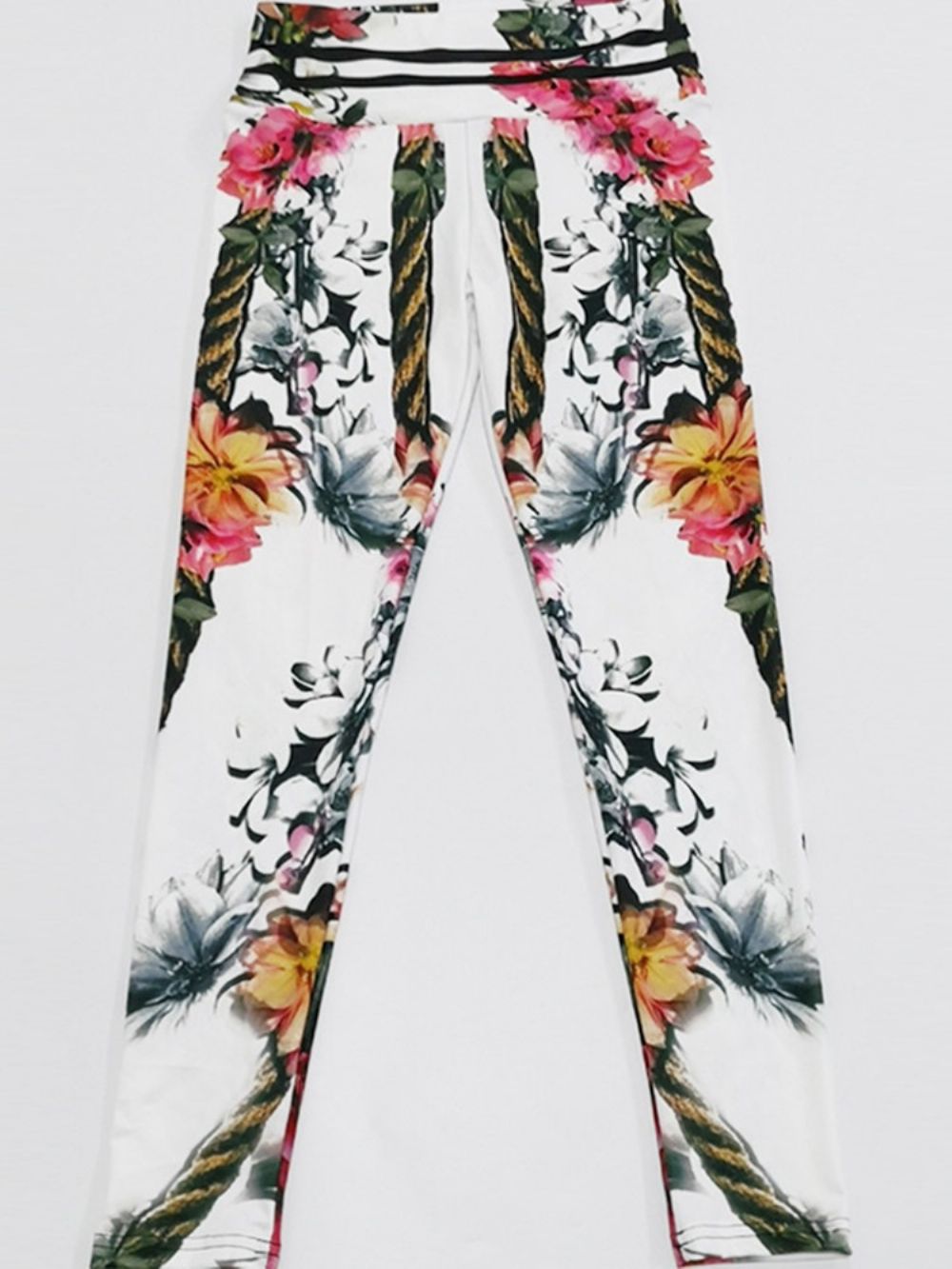 Legging Feminina Estampa Floral Chicote Nylon Cintura Alta Calças Yoga Legging Tiktok Cintura Alta