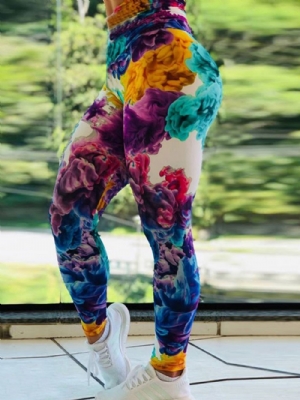 Legging Feminina Estampa Floral Para Academia Esportes Comprimento Total Calça Yoga Legging Tiktok Cintura Alta