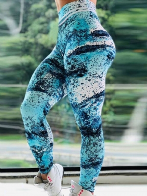 Leggings Femininas Color Block Print Cintura Alta Fitness Esportes Calças Yoga Leggings Cintura Alta Tiktok