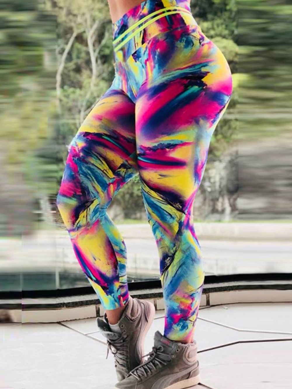 Leggings De Ioga Respirável Com Estampa De Bloco Colorido Para Academia E Ioga Calças De Ioga De Cintura Alta Tiktok Leggings