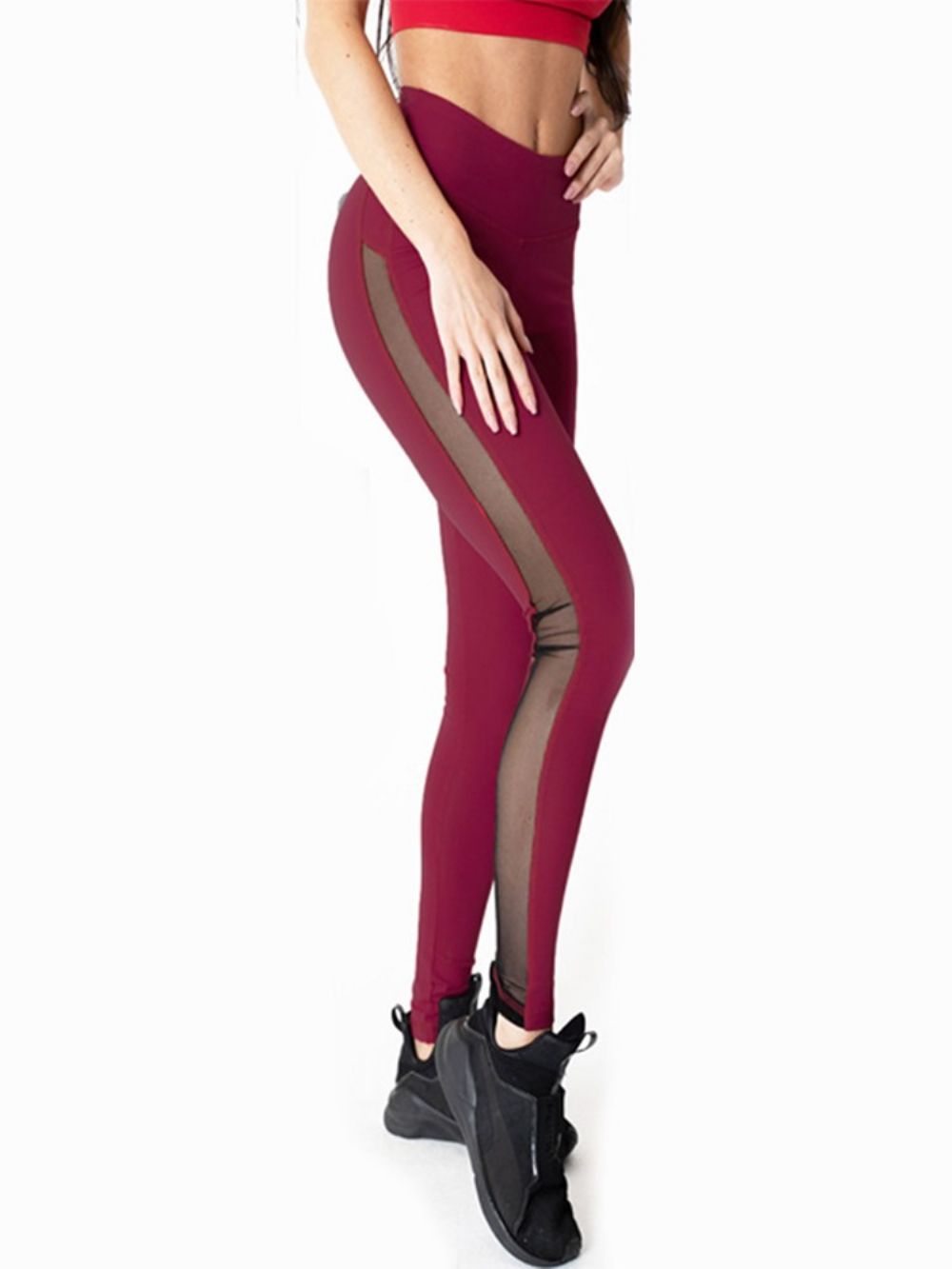 Leggings De Malha Respirável De Retalhos De Comprimento Total Calças De Ioga De Cintura Alta Tiktok Leggings