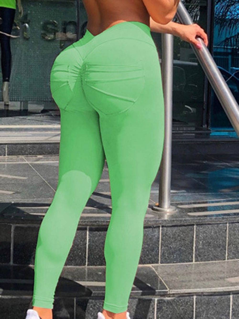 Leggings De Poliéster Sólido De Secagem Rápida Primavera De Comprimento Total Calças De Ioga De Cintura Alta Tiktok Leggings