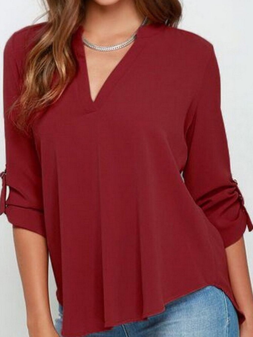 Blusa De Comprimento Médio Com Decote Em V Normal Simples