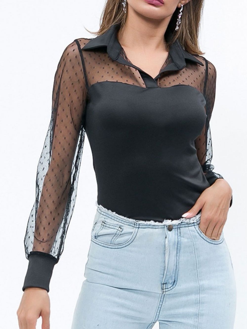 Blusa Fashion De Retalhos E Bolinhas Transparentes