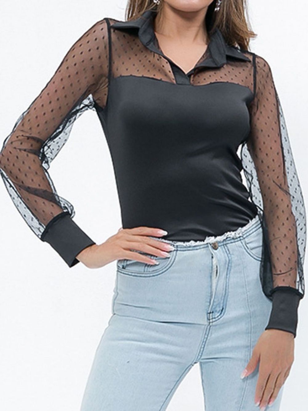 Blusa Fashion De Retalhos E Bolinhas Transparentes