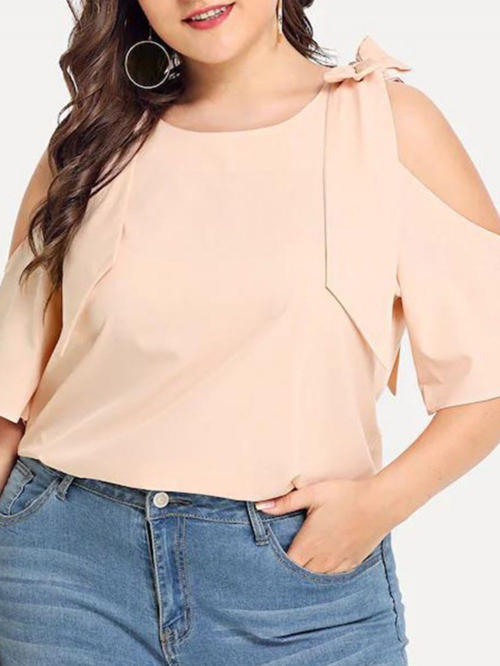 Blusa Feminina Lisa Gola Redonda Oca Padrão Meia Manga