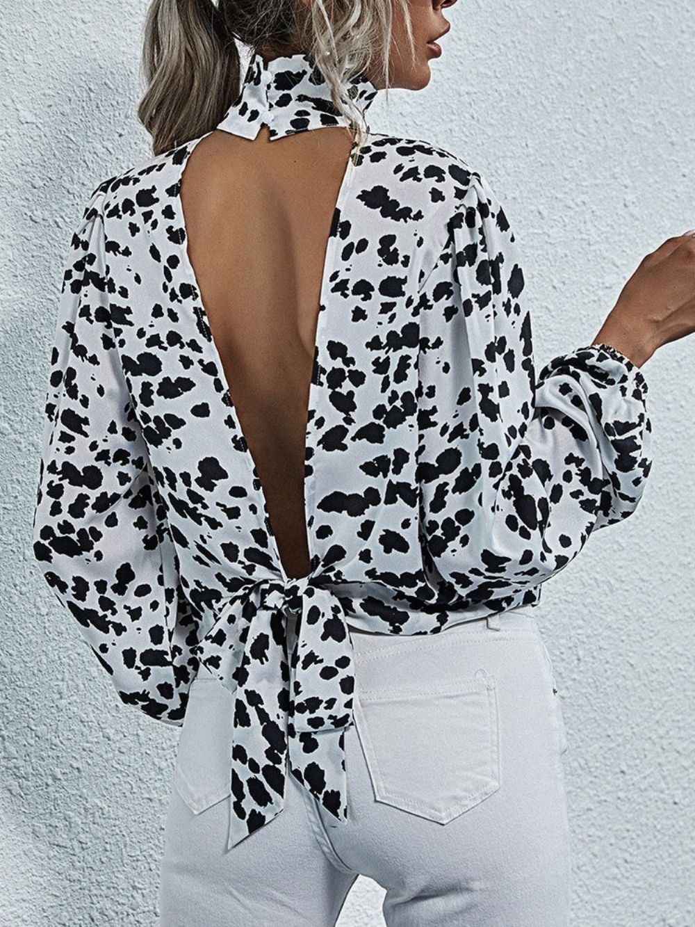 Blusa Feminina Padrão Gola Alta Gola Alta Leopardo