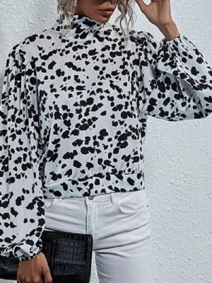 Blusa Feminina Padrão Gola Alta Gola Alta Leopardo