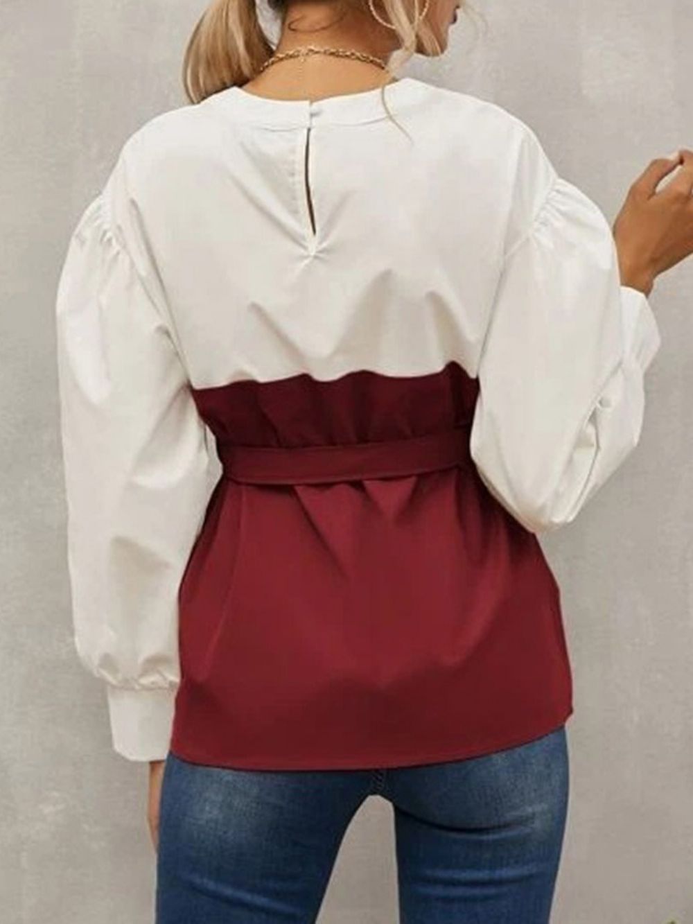 Blusa Feminina Padrão Manga Longa Simples Manga Lanterna