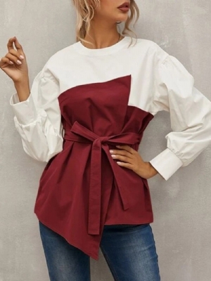 Blusa Feminina Padrão Manga Longa Simples Manga Lanterna