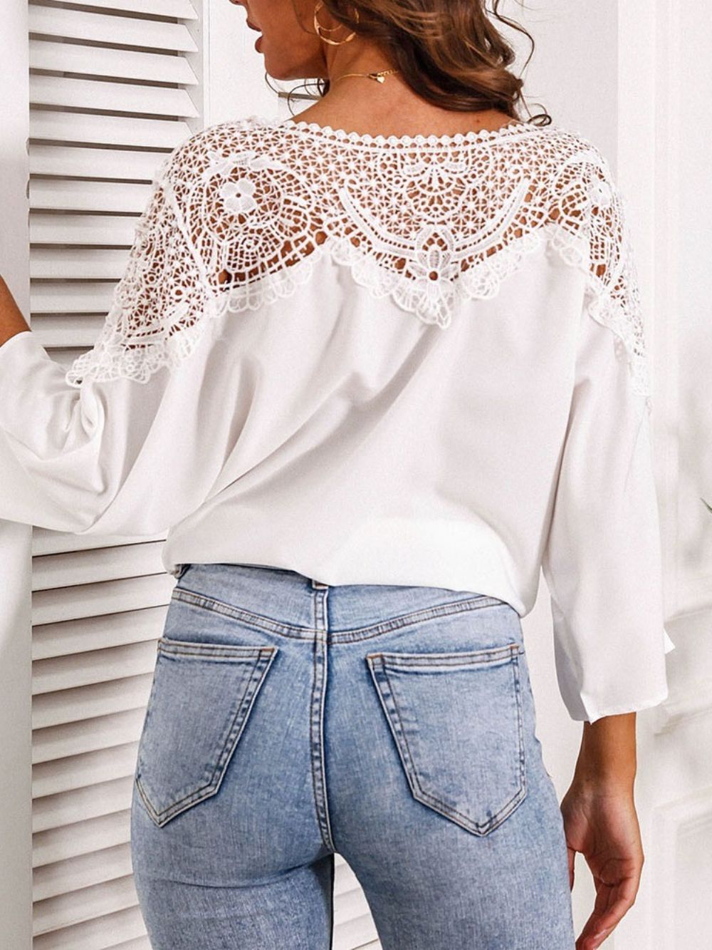 Blusa Feminina Simples Gola Redonda Padrão Manga Três Quartos