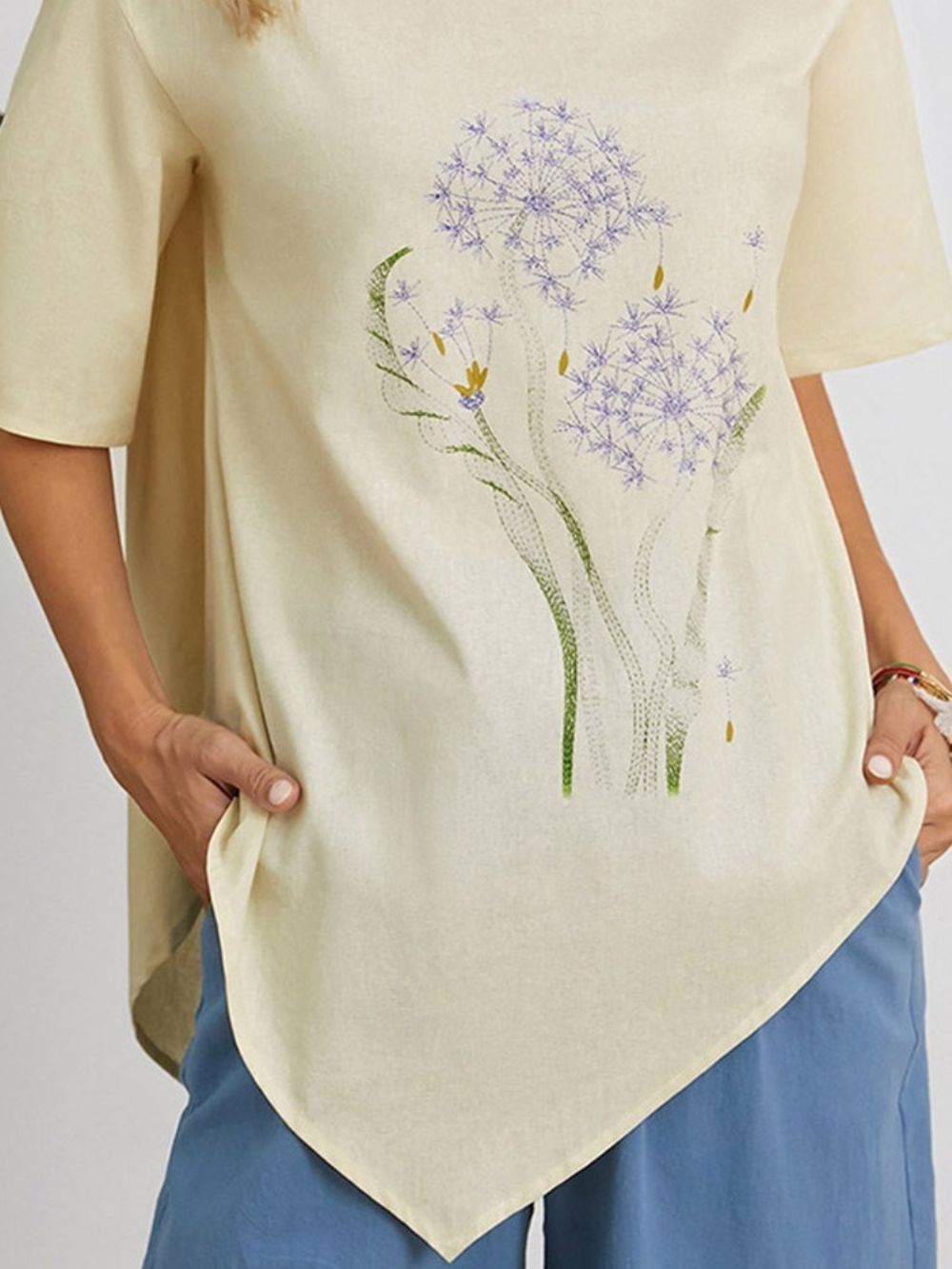 Blusa Floral De Meia Manga Com Estampa Floral