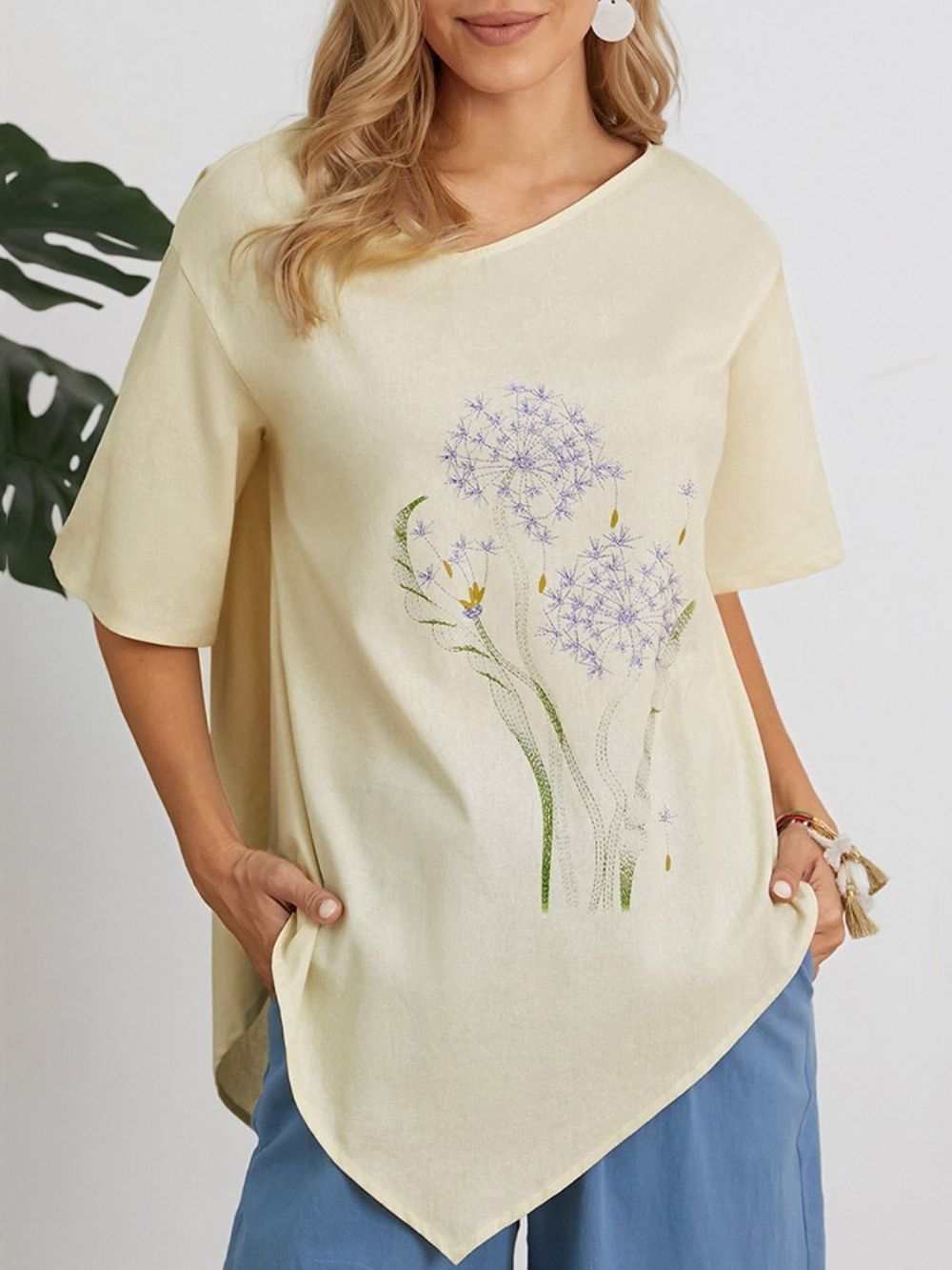 Blusa Floral De Meia Manga Com Estampa Floral