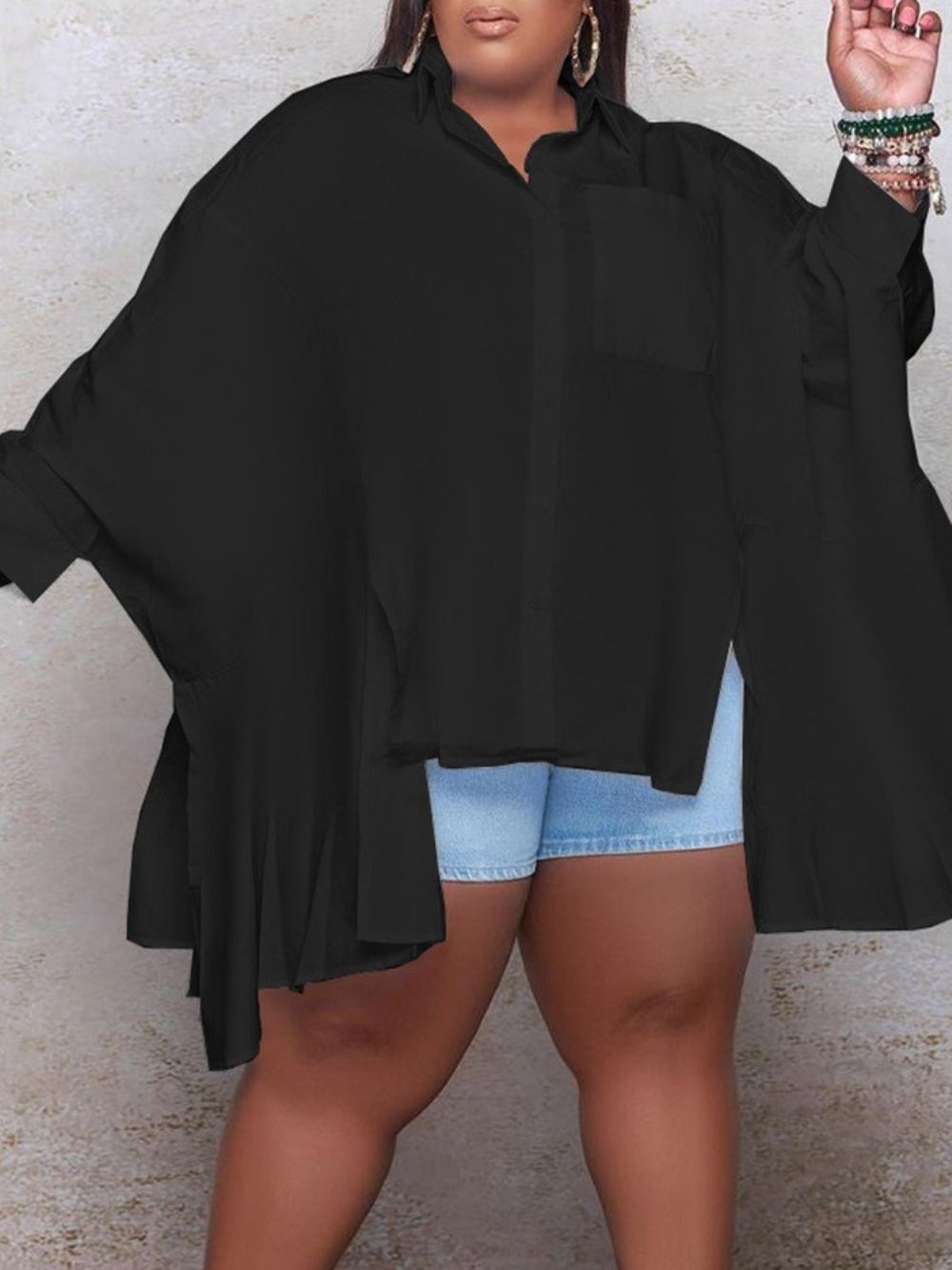 Blusa Lisa Com Botão De Lapela E Manga Longa Com Botão