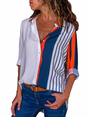 Blusa De Manga Comprida Com Listras Soltas Color Block