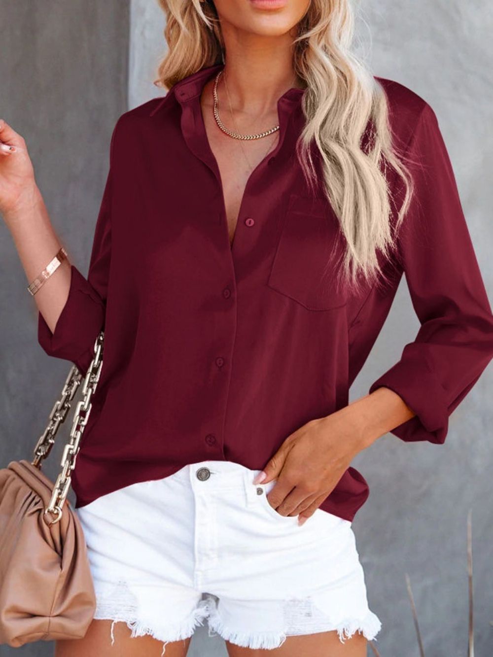 Blusa De Manga Longa Com Lapela Simples Regular