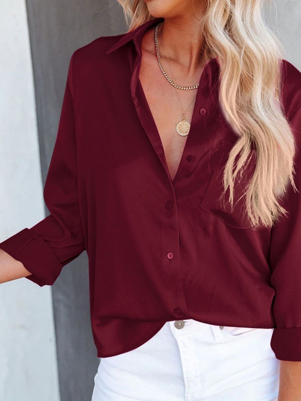 Blusa De Manga Longa Com Lapela Simples Regular