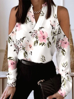 Blusa Padrão Com Gola Estampa Floral Manga Longa