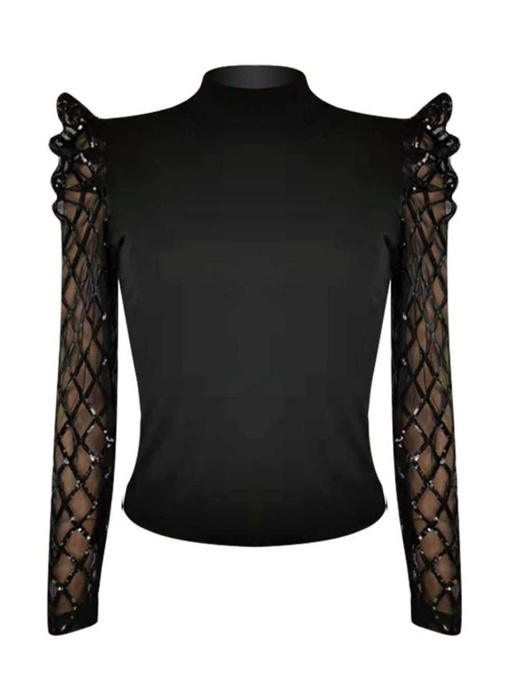 Blusa Padrão Manga Longa Gola Alta Com Lantejoulas