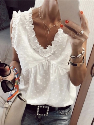 Blusa Padrão Sem Manga Com Decote Em V Simples