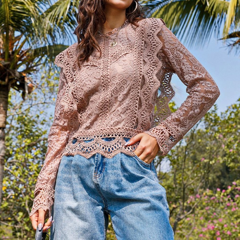 Blusa Padrão Simples Transparente Regular Manga Longa